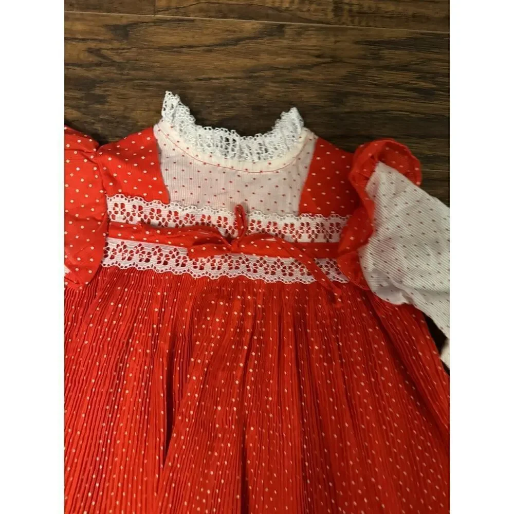 Vintage Sears Girls Dress Red White Long Sleeve Sz:4